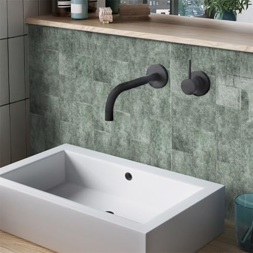 Klebefliesen Grüner Marmor Fliesenaufkleber Wasserdicht PVC Selbstklebende Fliesen Möbeldekoration Klebefliesen Bad Reinigungsfreundlich Wandfliesen Selbstkleben 20x10 (48 Stück) von RMJCXYS