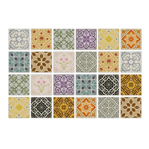 Klebefliesen Lila Orange Rot Fliesenaufkleber Wasserdicht PVC Selbstklebende Fliesen Möbeldekoration Klebefliesen Bad Reinigungsfreundlich Wandfliesen Selbstkleben 20x20 (24 Stück) von RMJCXYS