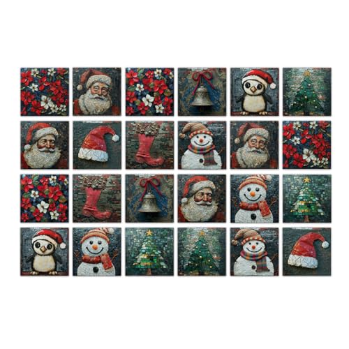 Klebefliesen Schneemann Rot Grün Fliesenaufkleber Wasserdicht PVC Selbstklebende Fliesen Möbeldekoration Klebefliesen Bad Reinigungsfreundlich Wandfliesen Selbstkleben 20x20 (24 Stück) von RMJCXYS