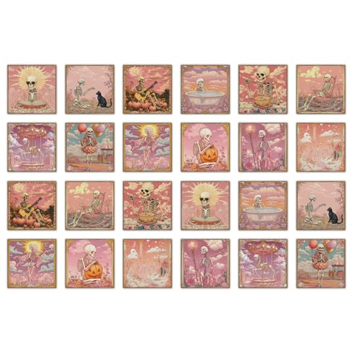 Klebefliesen Skelett Rosa Kürbis Fliesenaufkleber Wasserdicht PVC Selbstklebende Fliesen Möbeldekoration Klebefliesen Bad Reinigungsfreundlich Wandfliesen Selbstkleben 20x20 (24 Stück) von RMJCXYS
