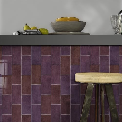 Klebefliesen Ziegel Purple Braun Fliesenaufkleber Wasserdicht PVC Selbstklebende Fliesen Möbeldekoration Klebefliesen Bad Reinigungsfreundlich Wandfliesen Selbstkleben 20x10 (48 Stück) von RMJCXYS