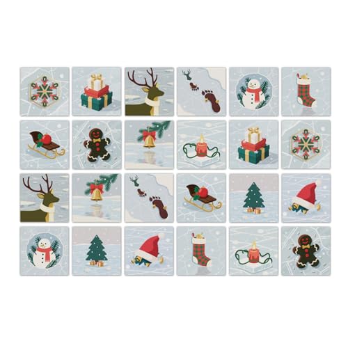 Klebefolie Fliesen Cartoon Weihnachten Selbstklebende Fliesen PVC Entfernbare Wandverzierung Wohnzimmer Küchen Deko Küchenrückwand Wasserdicht Klebefliesen Bad 15x15 (24 Stück) von RMJCXYS