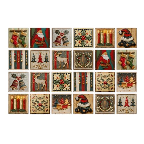 Klebefolie Fliesen Gestreiftes Rotes Rentier Selbstklebende Fliesen PVC Entfernbare Wandverzierung Wohnzimmer Küchen Deko Küchenrückwand Wasserdicht Klebefliesen Bad 15x15 (24 Stück) von RMJCXYS