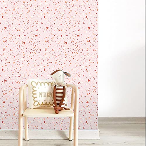 Klebefolie Möbel Rosa Rot Terrazzo Selbstklebende Folie Vinyl Selbstklebende Tapete Wasserdicht Möbelfolie Dekorative Wandtapete Wohnzimmer Schrank Tapeten 1P (40x100 cm) von RMJCXYS