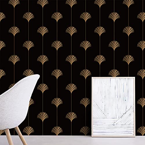 Klebefolie Möbel Schwarz Gold Minimalist Selbstklebende Folie Vinyl Selbstklebende Tapete Wasserdicht Möbelfolie Dekorative Wandtapete Wohnzimmer Schrank Tapeten 1P (40x100 cm) von RMJCXYS