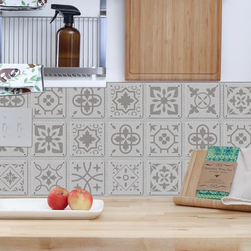 Mosaikfliesen 10x10 cm Beige Grau Retro Fliesenaufkleber Bad Küche Wasserdicht Küchenrückwand Selbstklebend Möbeldekoration Fliesenfolie für Schrank Tisch Klebefliesen (10 Stück) von RMJCXYS