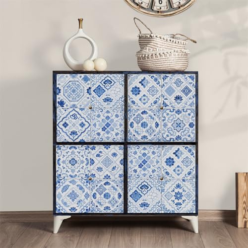 Mosaikfliesen Blaue Blume Klebefliesen Küche Bad Wasserabweisend Abriebfest PVC Fliesensticker Easy to Install Tile Sticker Kamin Fliesenaufkleber 10x10 (24 Stück) von RMJCXYS