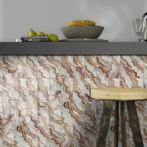 Mosaikfliesen Braun Marmor Klebefliesen Küche Bad Wasserabweisend Abriebfest PVC Fliesensticker Easy to Install Tile Sticker Kamin Fliesenaufkleber 20x10 (16 Stück) von RMJCXYS