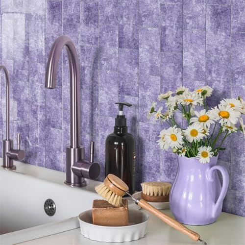 Mosaikfliesen Industrielle Stil Lila Klebefliesen Küche Bad Wasserabweisend Abriebfest PVC Fliesensticker Easy to Install Tile Sticker Kamin Fliesenaufkleber 20x10 (16 Stück) von RMJCXYS