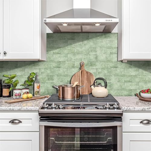 Mosaikfliesen Minzgrüner Marmor Klebefliesen Küche Bad Wasserabweisend Abriebfest PVC Fliesensticker Easy to Install Tile Sticker Kamin Fliesenaufkleber 20x10 (16 Stück) von RMJCXYS