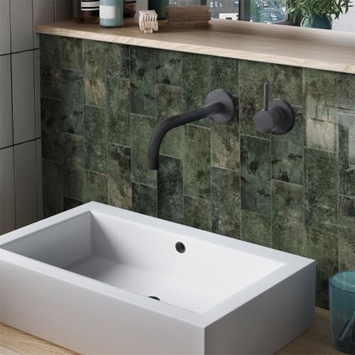 Mosaikfliesen Retro Grüner Marmor Klebefliesen Küche Bad Wasserabweisend Abriebfest PVC Fliesensticker Easy to Install Tile Sticker Kamin Fliesenaufkleber 20x10 (16 Stück) von RMJCXYS