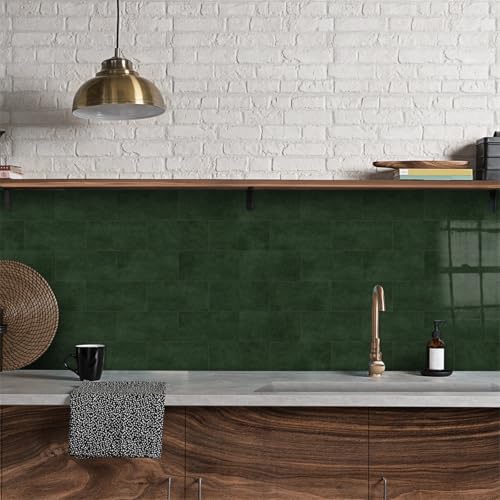 Mosaikfliesen Smaragdgrüner Marmor Klebefliesen Küche Bad Wasserabweisend Abriebfest PVC Fliesensticker Easy to Install Tile Sticker Kamin Fliesenaufkleber 20x10 (16 Stück) von RMJCXYS