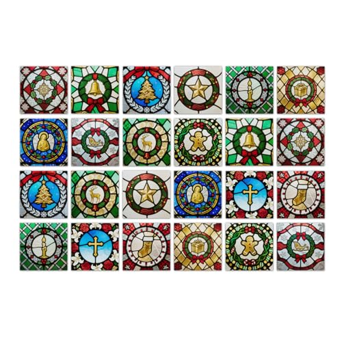 Mosaikfliesen Weihnachtsblau Grün Klebefliesen Küche Bad Wasserabweisend Abriebfest PVC Fliesensticker Easy to Install Tile Sticker Kamin Fliesenaufkleber 10x10 (24 Stück) von RMJCXYS