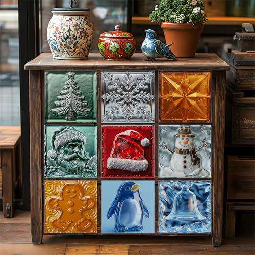 Mosaikfliesen Weihnachtspinguin Blau Klebefliesen Küche Bad Wasserabweisend Abriebfest PVC Fliesensticker Easy to Install Tile Sticker Kamin Fliesenaufkleber 10x10 (24 Stück) von RMJCXYS