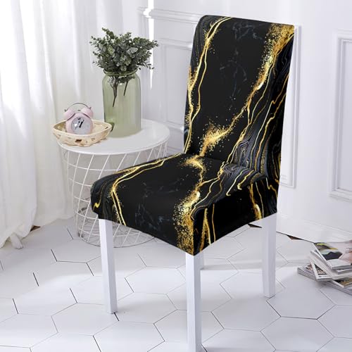 Stuhlhussen 4er Set Schwarzes Gold Abstract Stuhlhussen Universal Stuhlhussen Schwingstühle Stretch Abnehmbarer Hussen für Stühle für Hotel Bankett Restaurant Party Stuhlbezug(4er Set) von RMJCXYS