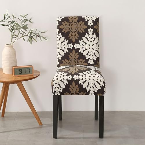 Stuhlhussen Beige Braune Blüten Stuhlhussen Schwingstühle Universal Stretch Hussen für Stühle Abnehmbarer Waschbarer Stuhlbezug Stühle Schutz Dekoration Stuhlhusse(2er Set) von RMJCXYS