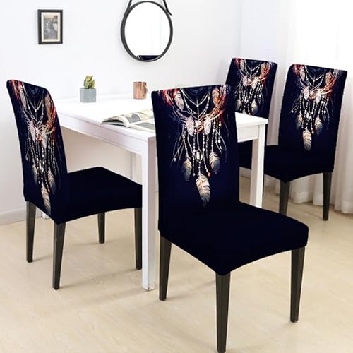 Stuhlhussen Dunkelblaue Federn Stuhlhussen Schwingstühle Universal Stretch Hussen für Stühle Abnehmbarer Waschbarer Stuhlbezug Stühle Schutz Dekoration Stuhlhusse(2er Set) von RMJCXYS