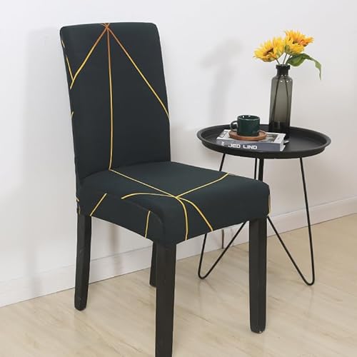Stuhlhussen Goldene Linien Stuhlbezug Stretch Abnehmbare Stuhlhussen 4er Set Waschbar Stuhlhussen Schwingstühl für Bankett Deko Hochzeit Party Stuhlhusse(4er Set) von RMJCXYS