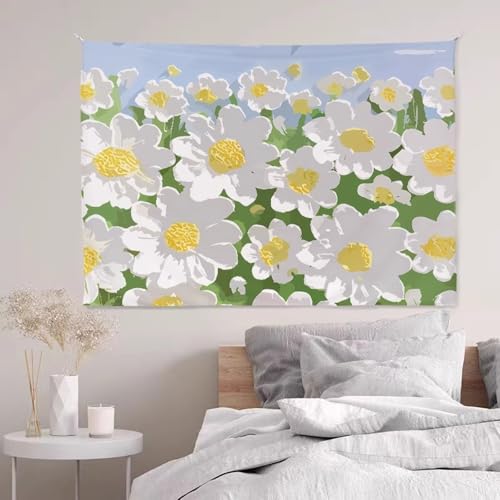 Wandteppich Daisy Gelb Grün Wandtuch Polyester Waschbar Tapestry Wandteppiche Aesthetic für Schlafzimmer Wohnzimmer Dorm Wand Teppiche Decor Wandbehang 230x180 cm von RMJCXYS