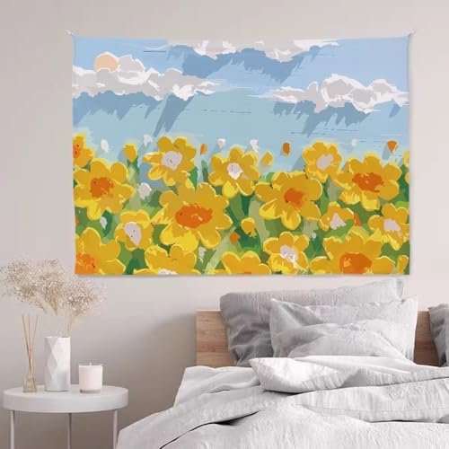 Wandteppich Gelb Orange Blume Wandtuch Polyester Waschbar Tapestry Wandteppiche Aesthetic für Schlafzimmer Wohnzimmer Dorm Wand Teppiche Decor Wandbehang 150x130 cm von RMJCXYS