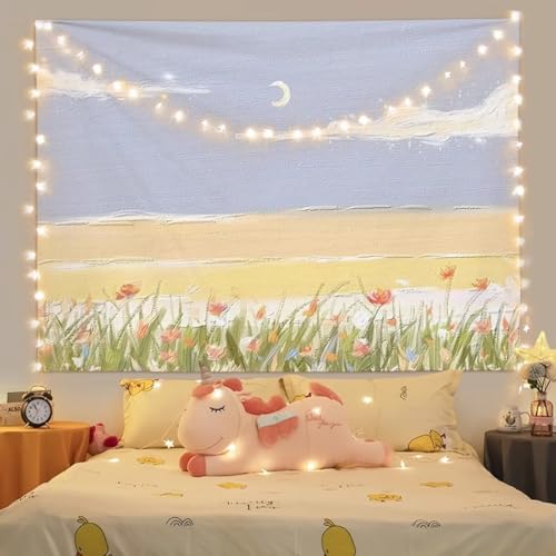 Wandteppich Gelber Grüner Mond Wandtuch Polyester Waschbar Tapestry Wandteppiche Aesthetic für Schlafzimmer Wohnzimmer Dorm Wand Teppiche Decor Wandbehang 230x150 cm von RMJCXYS