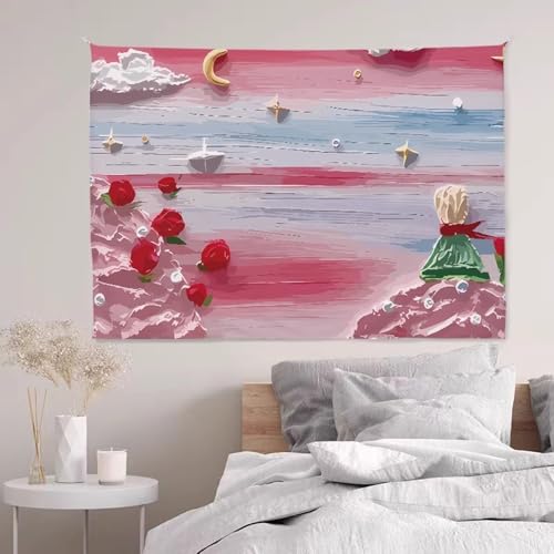 Wandteppich Rose Rot Grün Wandtuch Polyester Waschbar Tapestry Wandteppiche Aesthetic für Schlafzimmer Wohnzimmer Dorm Wand Teppiche Decor Wandbehang 150x130 cm von RMJCXYS