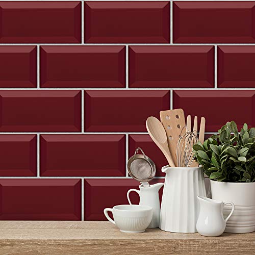 schälen und kleben Fliesenaufkleber 20x10cm Retro Rot - Wasserdicht - Selbstklebend - Küchenrückwand - Bad - 9 Stück von RMJCXYS