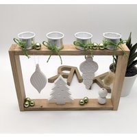 Adventskranz Modern | Tannenbaum Stabkerzen Kugeln Christbaumanhänger Holzrahmen Weihnachten von RMKDeco3DPrint