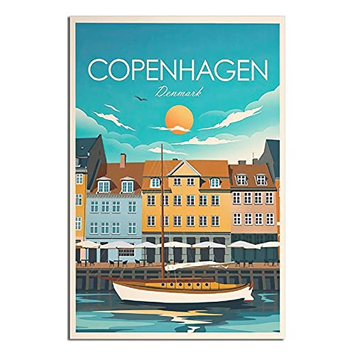 RMLKS Kopenhagen Poster, Dänemark Vintage Reise Poster Zimmer Dekorative Wanddekoration Poster Geschenk von RMLKS