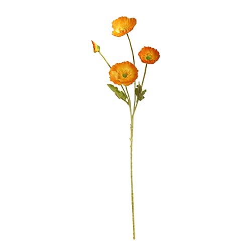 RNCOZE 5 Stück gelb-orangefarbene Mohnblumen-Zweige, 60 cm, Frühlings-Seide, Kunstblumen, langer Stiel, künstlicher Mohnblumenstrauß mit 4 Blütenköpfen für Heimdekoration von RNCOZE