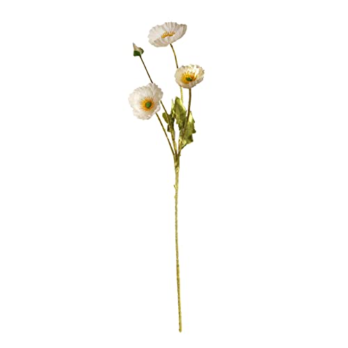 RNCOZE 5 Stück weiße Mohnblumen-Zweige, 60 cm, Frühlings-Seide, Kunstblumen, langer Stiel, künstlicher 4-Kopf getrockneter Mohnblumenstrauß für Heimdekoration von RNCOZE