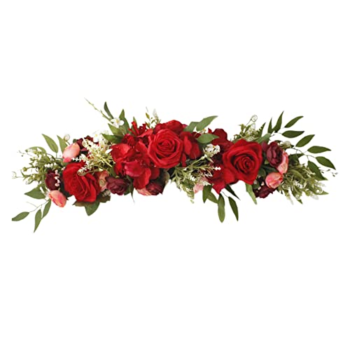 RNCOZE Künstliche Rosenblüten mit grünen Blättern, 64 cm, Hochzeitsbogen, Blumen, Frühlingsblumen, Girlande, Wandbehang für Zuhause, Party-Dekoration (rot) von RNCOZE