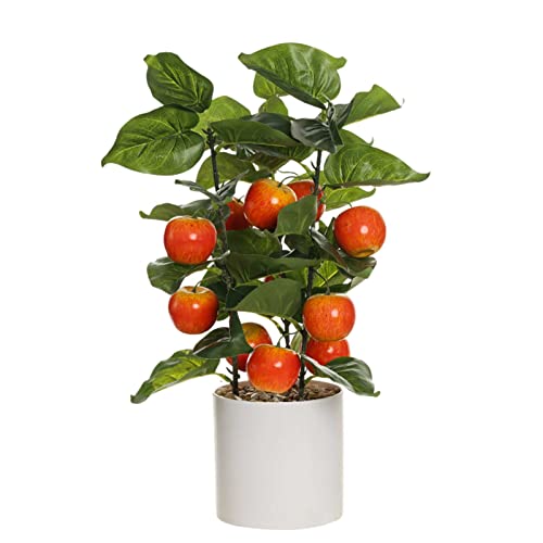 RNCOZE Künstlicher Apfelbaum, gefälschte grüne Pflanze im Zementtopf, lebensechte rote Apfelbaum-Pflanzen für Zuhause, Garten, Büro, Dekoration, 45,7 cm von RNCOZE