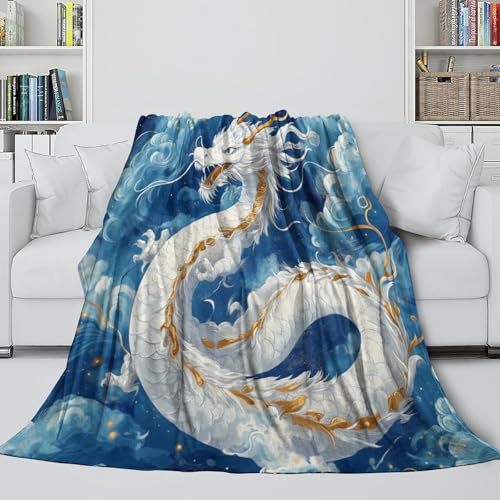 Art Dragon Kuscheldecke Fleecedecke, 3D Flauschige Weich Und Warm Microfaser Leichte Plüsch Wohndecke Sofadecke/Tagesdecke Für Sofa Und Bett 80x90inch(200x230cm) von RNDKAUUIE