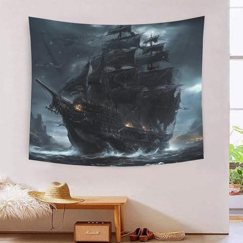 RNDKAUUIE Art Piratenschiff Wandteppich Wandbehang Wandteppich Tagesdecke Piratenschiff Wandtuch Strandtuch Stranddecke Groß Wanddeko Für Schlafzimmer Wohnzimmer Wohnheim 180cmx230cm von RNDKAUUIE