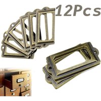 12 Stück Antike Messing-Möbelschubladenboxen mit Ziehrahmen, Griffen und Kartenhaltern 12 Stück Antike Messing-Möbelschubladenboxen mit Ziehrahmen, Griffen und Kartenhaltern von RNEMITERY