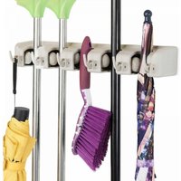 Rnemitery - Wandbesenhalter Wandbesenaufhänger mit 5 Schlitzen und 6 Haken für Küche, Bad, Garage und Garten, Grau Rnemitery - Wandbesenhalter Wandbesenaufhänger mit 5 Schlitzen und 6 Haken für Küche, Bad, Garage und Garten, Grau von RNEMITERY