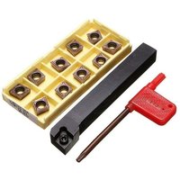 Rnemitery - Zubehör für Metalldrehmaschine, 12 x 100 mm Drehmeißelhalter mit 10 CCMT09T304-PM-Hartmetalleinsätzen und einer Stange Rnemitery - Zubehör für Metalldrehmaschine, 12 x 100 mm Drehmeißelhalter mit 10 CCMT09T304-PM-Hartmetalleinsätzen und einer Stange von RNEMITERY