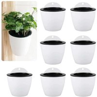 Rnemitery - Set mit 7 hängenden Blumentöpfen mit automatischer Bewässerung, 13 cm, weiße Blumentöpfe aus Kunststoff für Zimmerpflanzen von RNEMITERY
