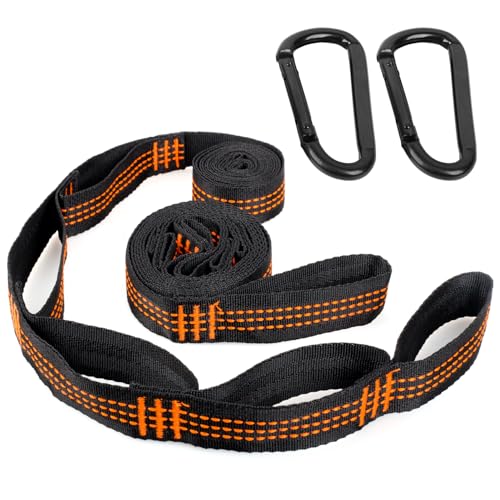 RNHDLY 2er Pack Hängematte Befestigung 2 m x 2,5 cm Hängematten Aufhängung Gurte mit 2 Schwerlast Karabiner, Schaukel Befestigung Seil für Hängematte mit 6 Schlaufen für Camping Outdoor Wandern von RNHDLY