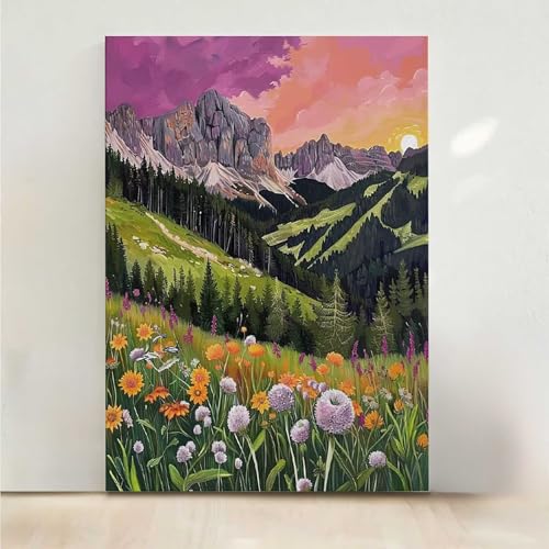 Diamond Painting Erwachsene Berg Diamant Painting Bilder Blume 5D DIY Mosaikherstellung Basteln Erwachsene Anfänger Set für Heim Schlafzimmer Deko Wohnzimmer, Geschenke für Frauen 60x80cm PjY3408 5-P von RNXAOPEN