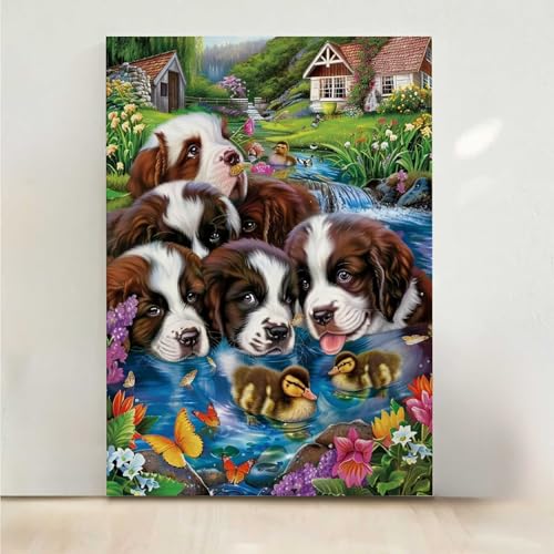 Diamond Painting Erwachsene Ente Diamant Painting Bilder Hund 5D DIY Mosaikherstellung Basteln Erwachsene Anfänger Set für Heim Schlafzimmer Deko Wohnzimmer, Geschenke für Frauen 60x80cm PjY7764 6-1 von RNXAOPEN