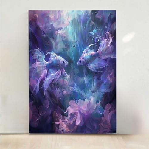 Diamond Painting Erwachsene Fisch Diamant Painting Bilder Blume 5D DIY Mosaikherstellung Basteln Erwachsene Anfänger Set für Heim Schlafzimmer Deko Wohnzimmer, Geschenke für Frauen 60x80CM PjY3658 G-J von RNXAOPEN