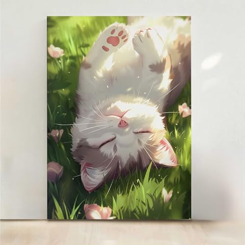 Diamond Painting Erwachsene Katze Diamant Painting Bilder Blume 5D DIY Mosaikherstellung Basteln Erwachsene Anfänger Set für Heim Schlafzimmer Deko Wohnzimmer, Geschenke für Frauen 30x40cm PjY3320 5-2 von RNXAOPEN