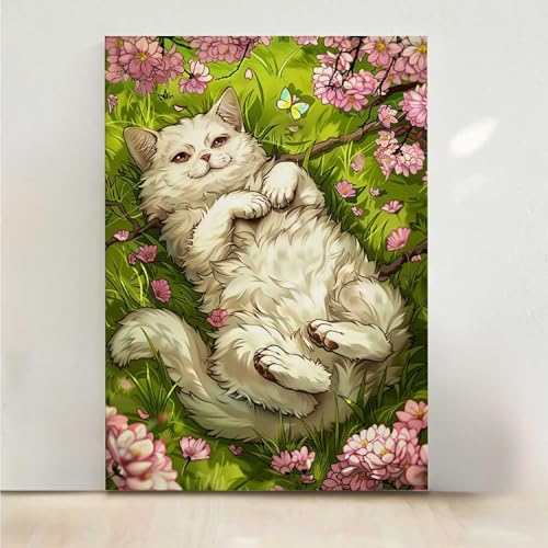 Diamond Painting Erwachsene Katze Diamant Painting Bilder Blume 5D DIY Mosaikherstellung Basteln Erwachsene Anfänger Set für Heim Schlafzimmer Deko Wohnzimmer, Geschenke für Frauen 30x40cm PjY3418 K-7 von RNXAOPEN