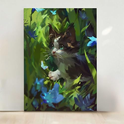 Diamond Painting Erwachsene Katze Diamant Painting Bilder Schmetterling 5D DIY Mosaikherstellung Basteln Erwachsene Anfänger Set für Heim Schlafzimmer Deko Wohnzimmer, Geschenke 40x50cm PjY7286 4-4 von RNXAOPEN