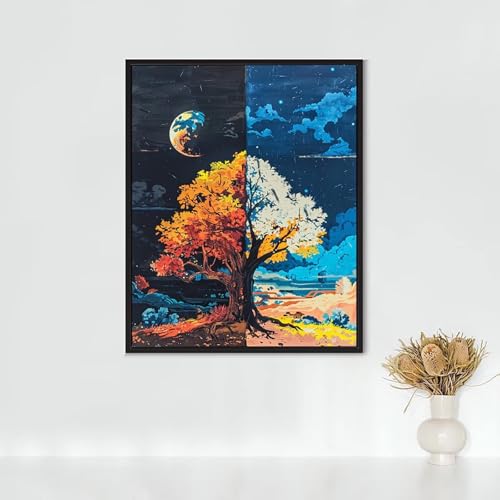 Diamond Painting Erwachsene Katze Diamond Painting BäUme DIY Vollbohrer Diamant Malerei Set Anfänger, Diamant Kunst Malerei Stickerei Set, Wanddeko und Zimmer Deko, Geschenke 30 x 40 cm PJY2 L-X von RNXAOPEN