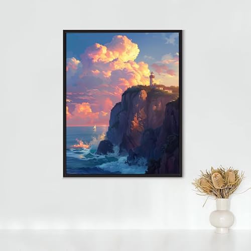 Diamond Painting Erwachsene Katze Diamond Painting Leuchtturm DIY Vollbohrer Diamant Malerei Set Anfänger, Diamant Kunst Malerei Stickerei Set, Wanddeko und Zimmer Deko, Geschenke 70 x 95 cm PJY6 N-3 von RNXAOPEN