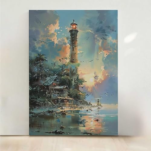 Diamond Painting Erwachsene Landschaft Diamant Painting Bilder Leuchtturm 5D DIY Mosaikherstellung Basteln Erwachsene Anfänger Set für Heim Schlafzimmer Deko Wohnzimmer, Geschenke 80x100CM PjY3294 L-W von RNXAOPEN