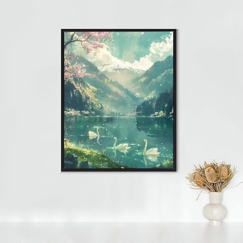 Diamond Painting Erwachsene Landschaft Diamond Painting KirschblüTenbaum DIY Vollbohrer Diamant Malerei Set, Diamant Kunst Malerei Stickerei Set, Wanddeko und Zimmer Deko, Geschenke (70x95cm) PJY6 1-T von RNXAOPEN